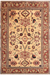 handmade Traditional Kafkaz Beige Red Hand Knotted RECTANGLE 100% WOOL area rug 6 x 8